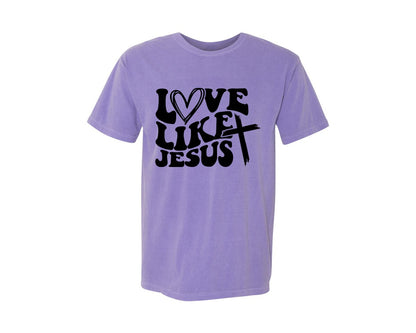 brand:Comfort Colors|color:Violet|Love Like Jesus Wavy 2 Graphic T-Shirt