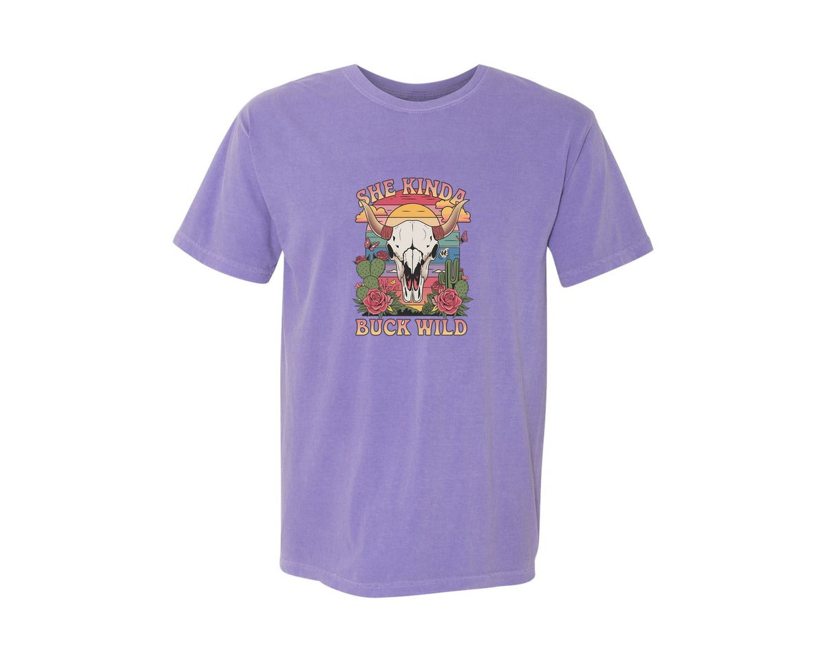 brand:Comfort Colors|color:Violet|She Kinda Buck Wild Western Aesthetic 3 Graphic T-Shirt