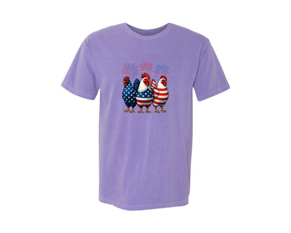 brand:Comfort Colors|color:Violet|Patriotic Usa Chicken Funny American Graphic T-Shirt