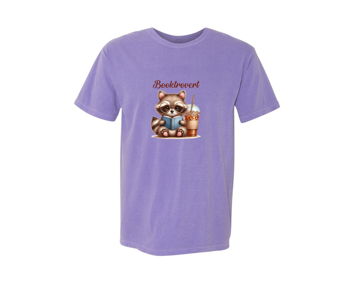 brand:Comfort Colors|color:Violet|Booktrovert Easter Raccoon Book Coffee 3 Graphic T-Shirt