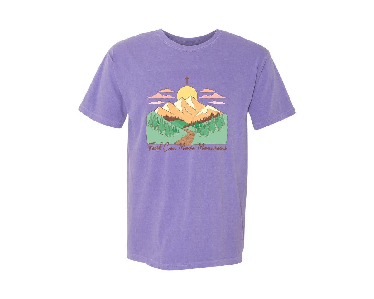 brand:Comfort Colors|color:Violet|Faith Can Move Mountains Christian Quote 2 Graphic T-Shirt