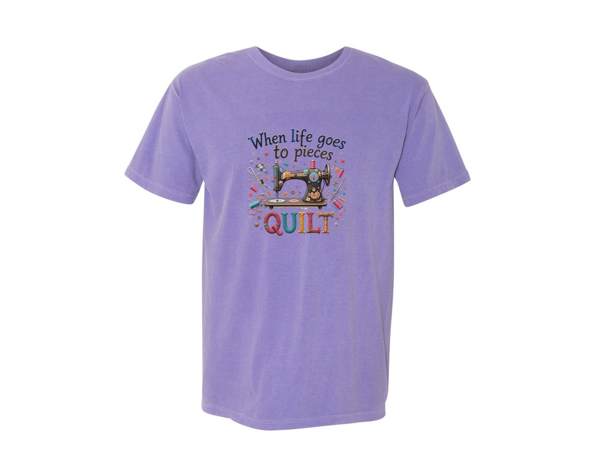 brand:Comfort Colors|color:Violet|Quilting When Life Goes To Pieces Graphic T-Shirt