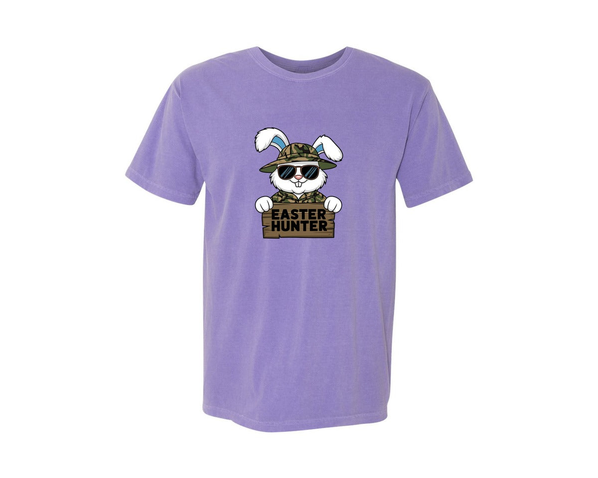 brand:Comfort Colors|color:Violet|Easter Hunter Bunny Boy Bunny Graphic T-Shirt