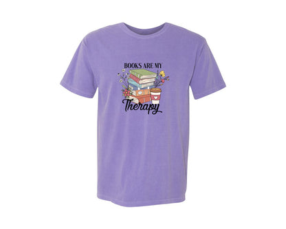 brand:Comfort Colors|color:Violet|Book Are My Theraphy Reading Graphic T-Shirt