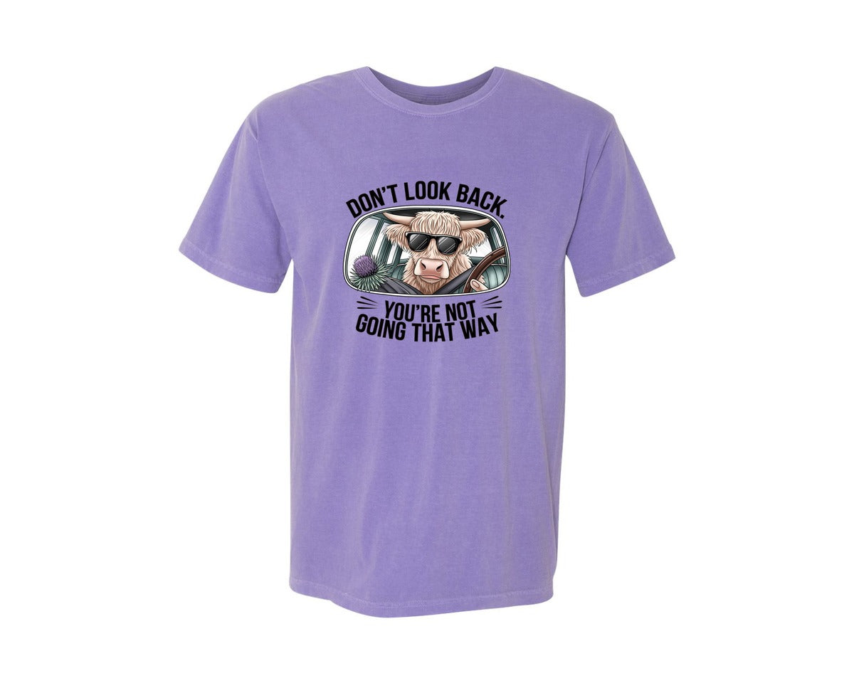 brand:Comfort Colors|color:Violet|Dont Look Back Highland Cow 4 Graphic T-Shirt