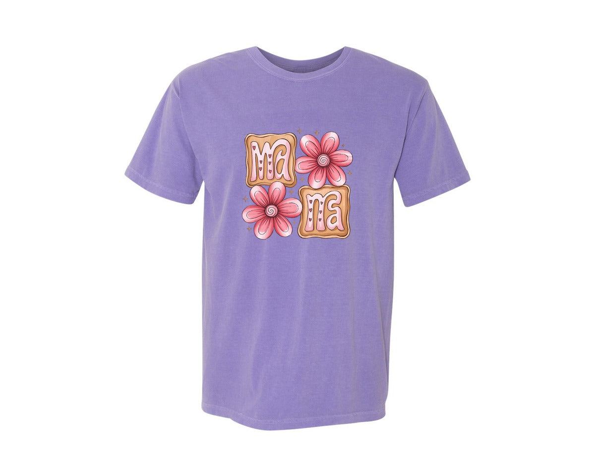 brand:Comfort Colors|color:Violet|Mama Cookie Floral For Mom Gift Graphic T-Shirt