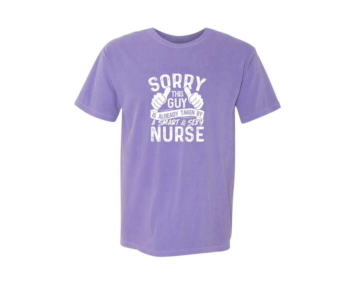 brand:Comfort Colors|color:Violet|Sorry This Guy Is Career T Shirt Graphic T-Shirt