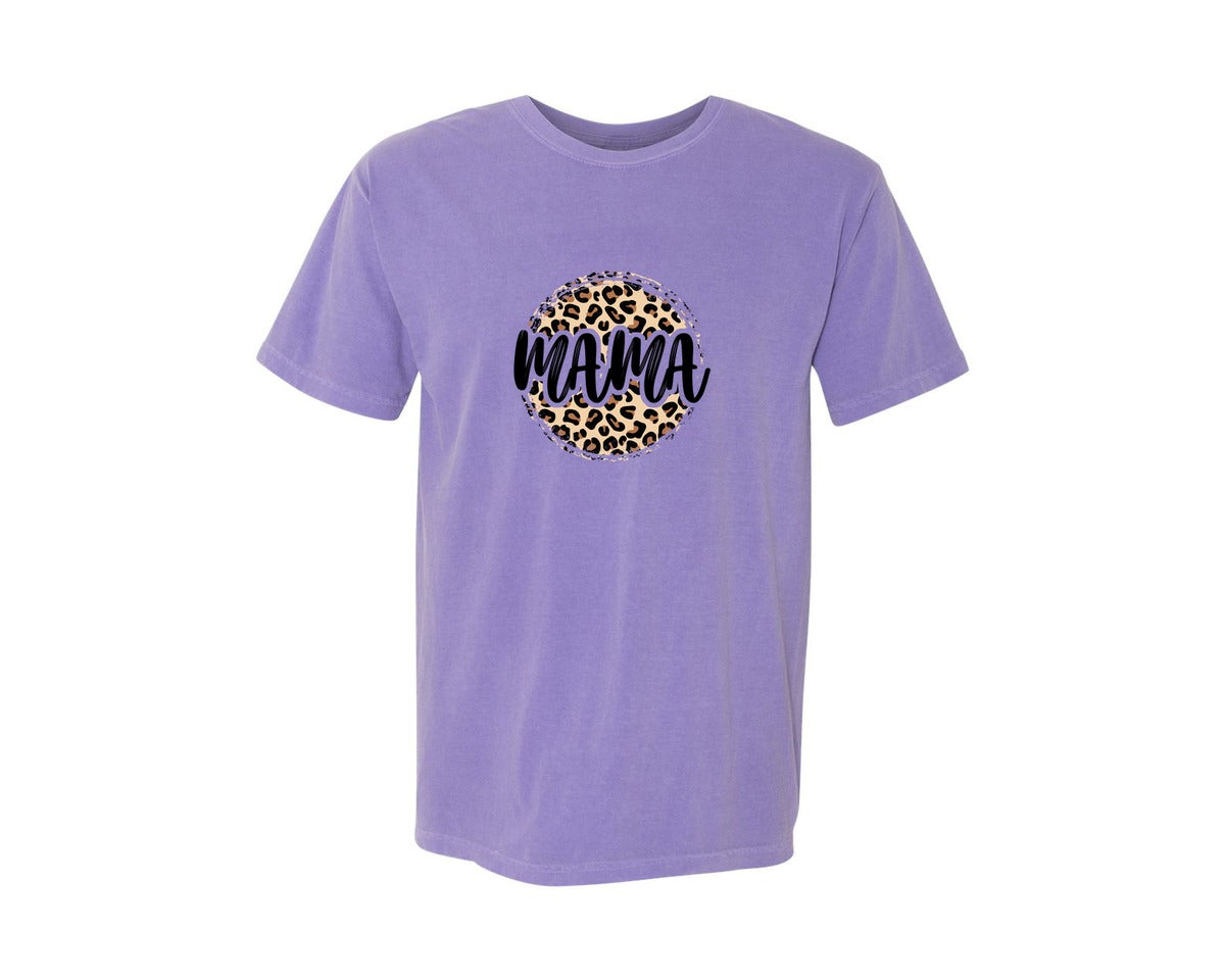 brand:Comfort Colors|color:Violet|Mama Leopard Print Mothers Day Graphic T-Shirt