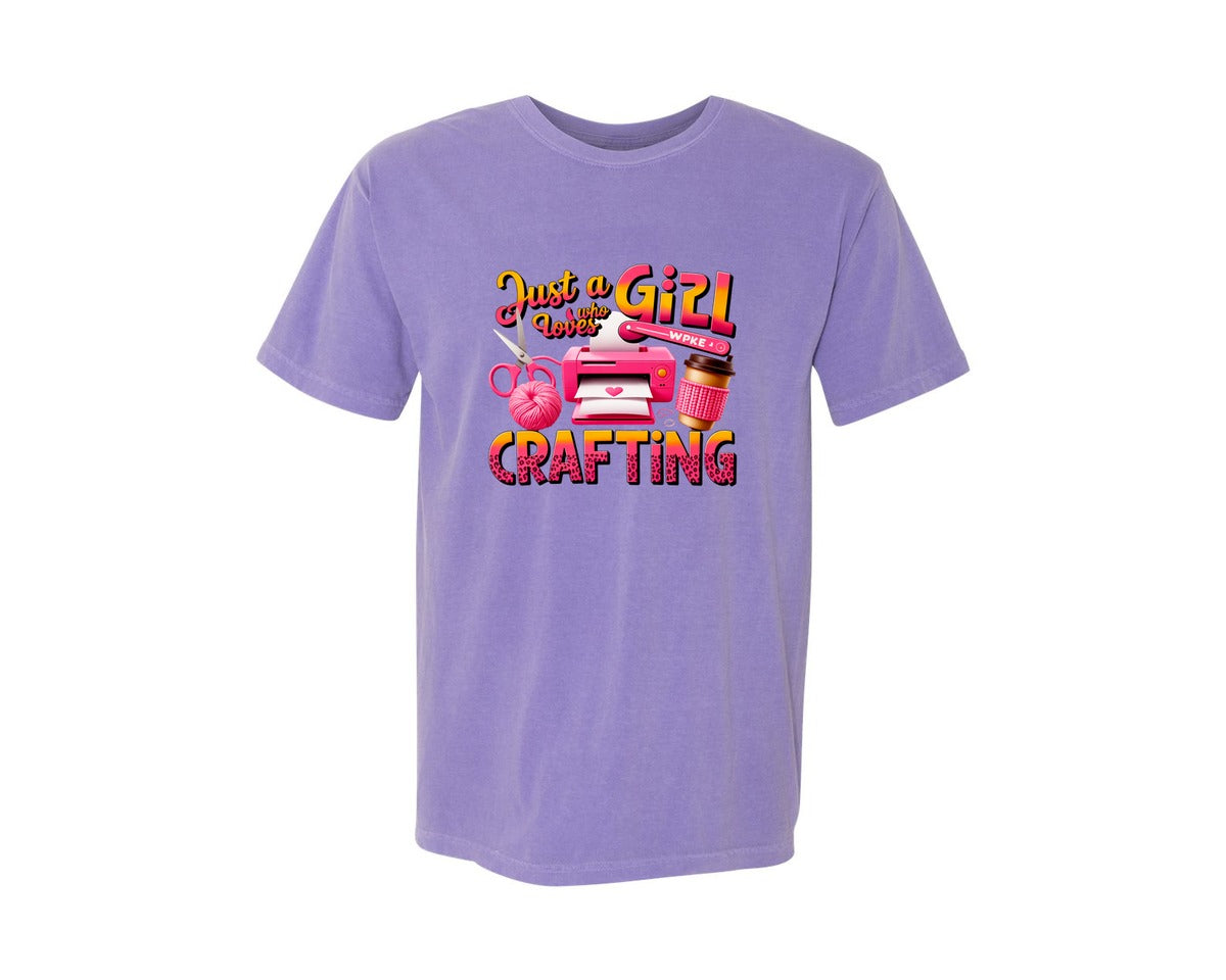 brand:Comfort Colors|color:Violet|Just A Girl Who Loves Crafting 2 Graphic T-Shirt