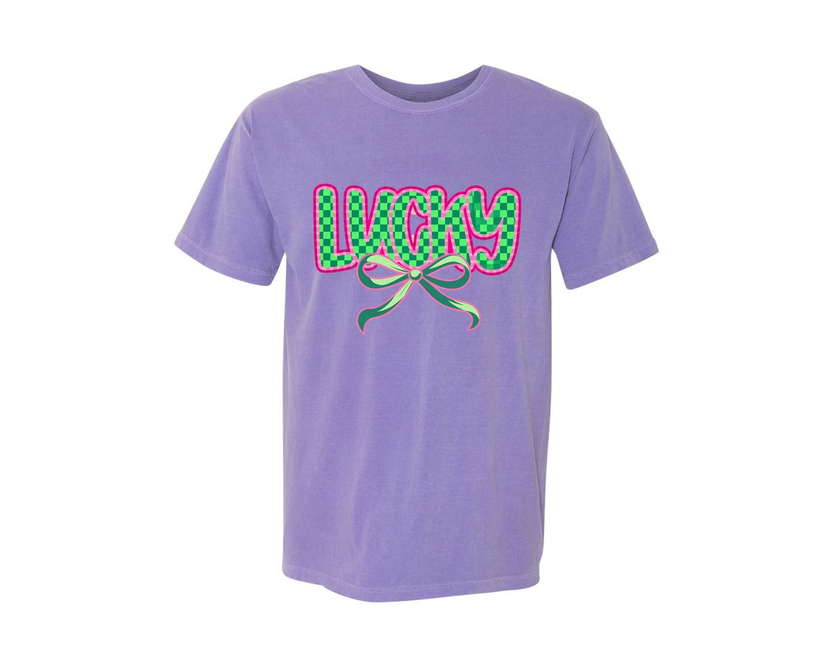 brand:Comfort Colors|color:Violet|Lucky St Patricks Day Aesthetic Graphic T-Shirt