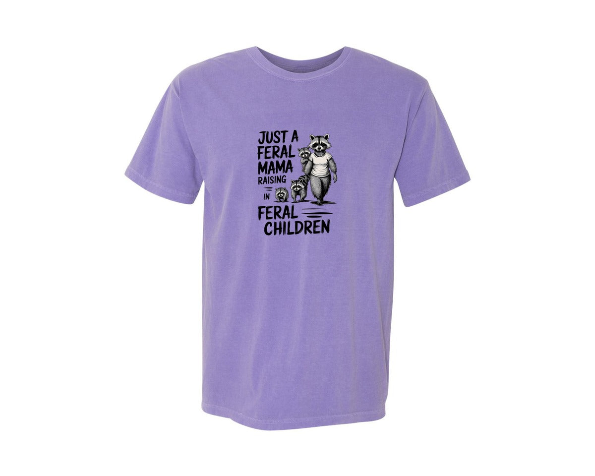 brand:Comfort Colors|color:Violet|Funny Mothers Day Raccoon Mama Tired Graphic T-Shirt