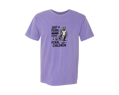 brand:Comfort Colors|color:Violet|Funny Mothers Day Raccoon Mama Tired Graphic T-Shirt