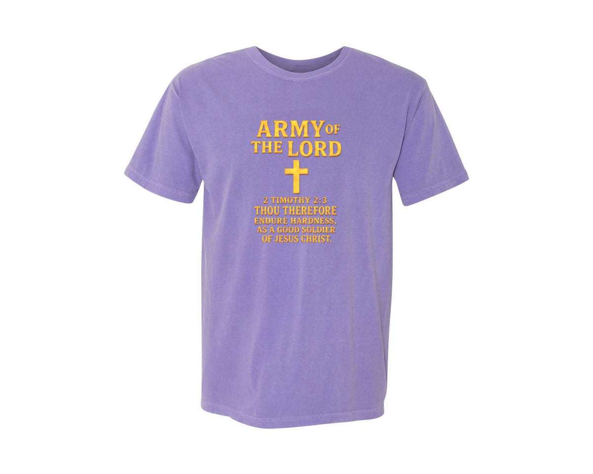 brand:Comfort Colors|color:Violet|Army Of The Lord Cross Shield Graphic T-Shirt