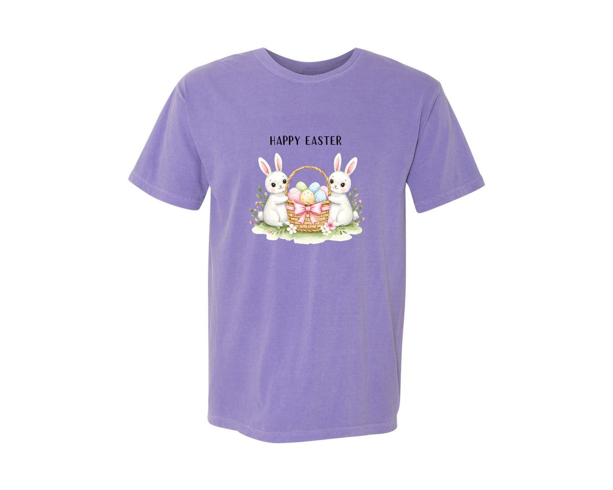 brand:Comfort Colors|color:Violet|Happy Easter Bunnies With Basket Cu Graphic T-Shirt