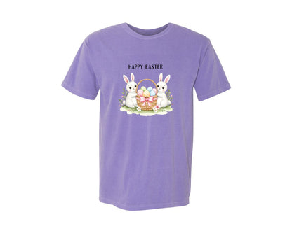 brand:Comfort Colors|color:Violet|Happy Easter Bunnies With Basket Cu Graphic T-Shirt