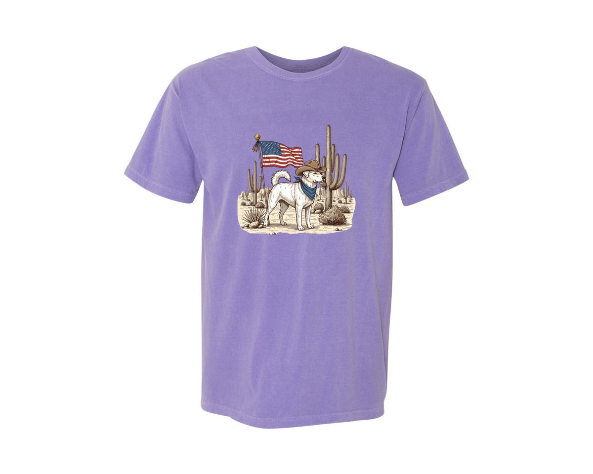 brand:Comfort Colors|color:Violet|4Th Of July Vintage Cowboy Dog Graphic T-Shirt