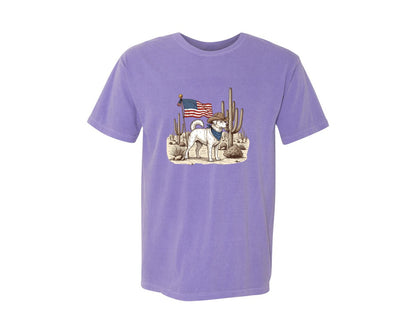 brand:Comfort Colors|color:Violet|4Th Of July Vintage Cowboy Dog Graphic T-Shirt