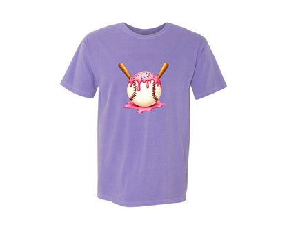 brand:Comfort Colors|color:Violet|Baseball Ice Cream Drip Graphic T-Shirt