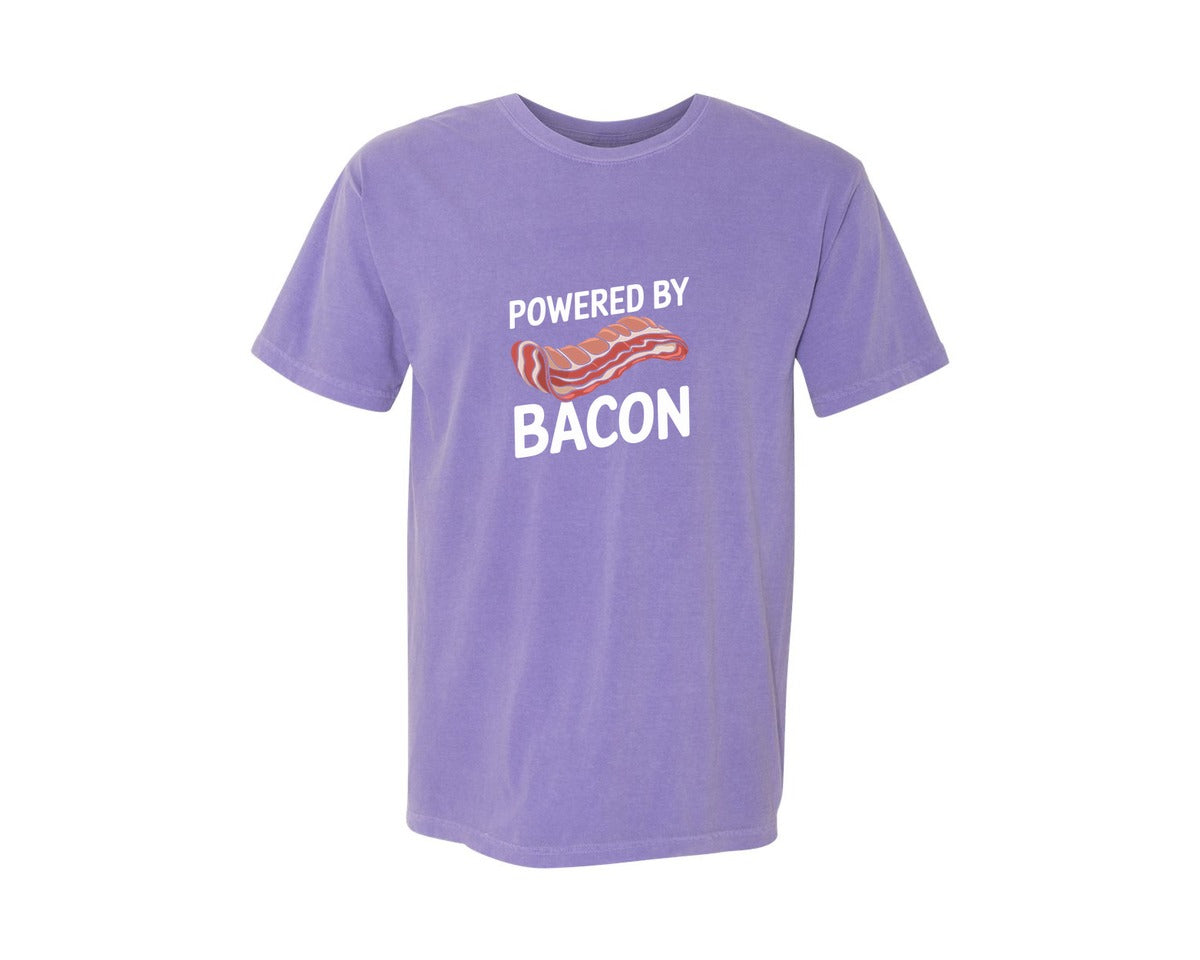 brand:Comfort Colors|color:Violet|Powered By Bacon T Shirt Design 2 Graphic T-Shirt