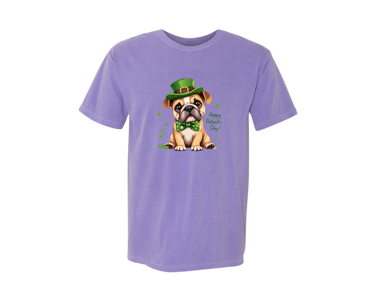brand:Comfort Colors|color:Violet|St Patricks Day Bulldog Graphic T-Shirt
