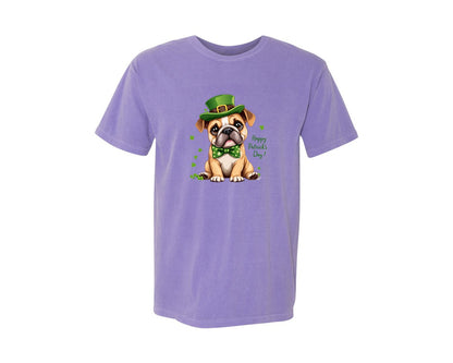 brand:Comfort Colors|color:Violet|St Patricks Day Bulldog Graphic T-Shirt