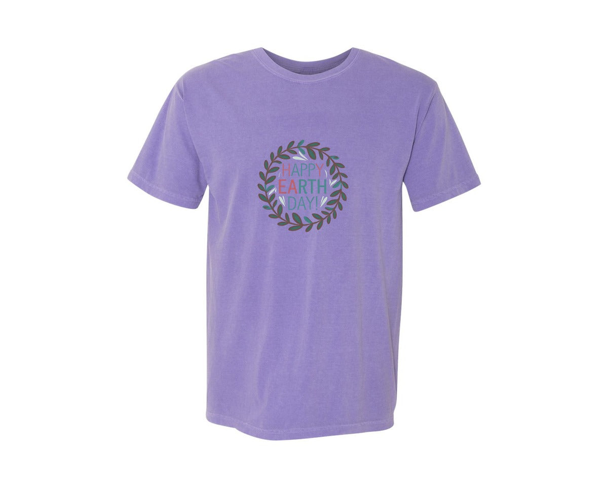 brand:Comfort Colors|color:Violet|Earth Day With Leaf Wreath T Shirtdesign Graphic T-Shirt