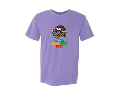 brand:Comfort Colors|color:Violet|Black Nurse Magic Afro Woman Power 2 Graphic T-Shirt
