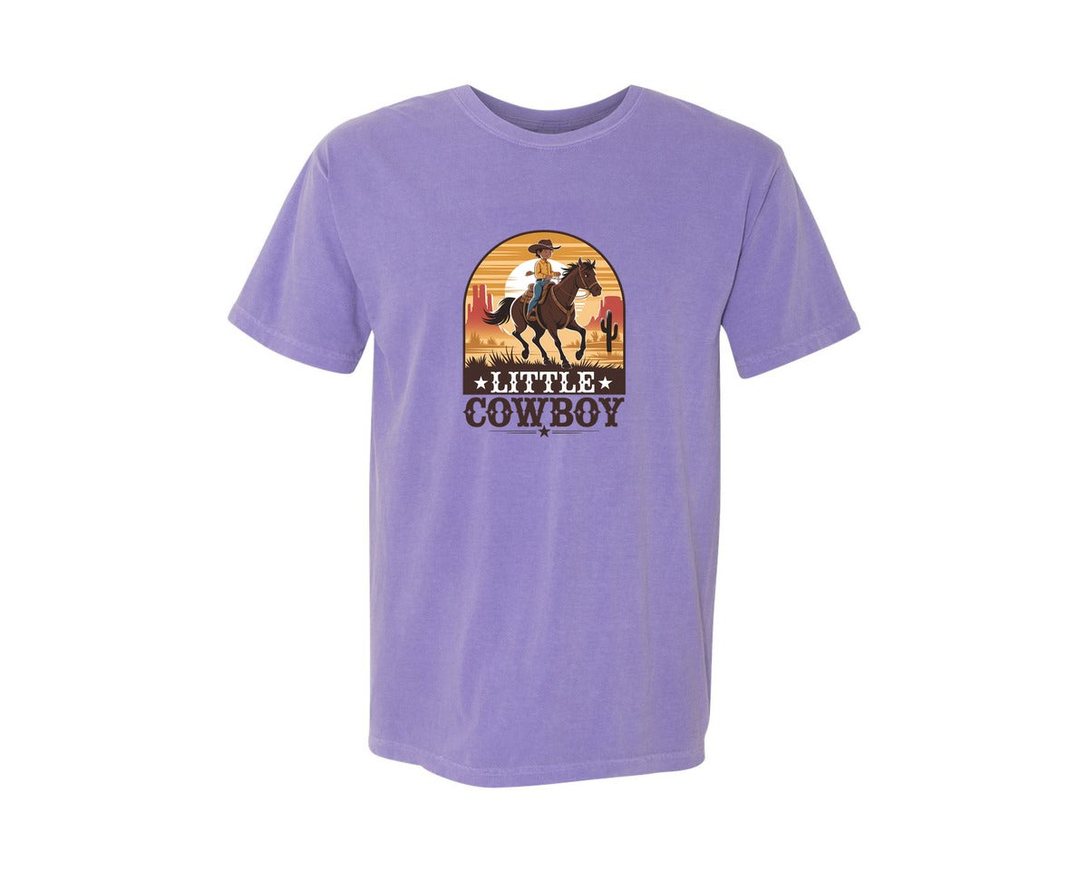 brand:Comfort Colors|color:Violet|Little Cowboy Western Horse Riding Graphic T-Shirt