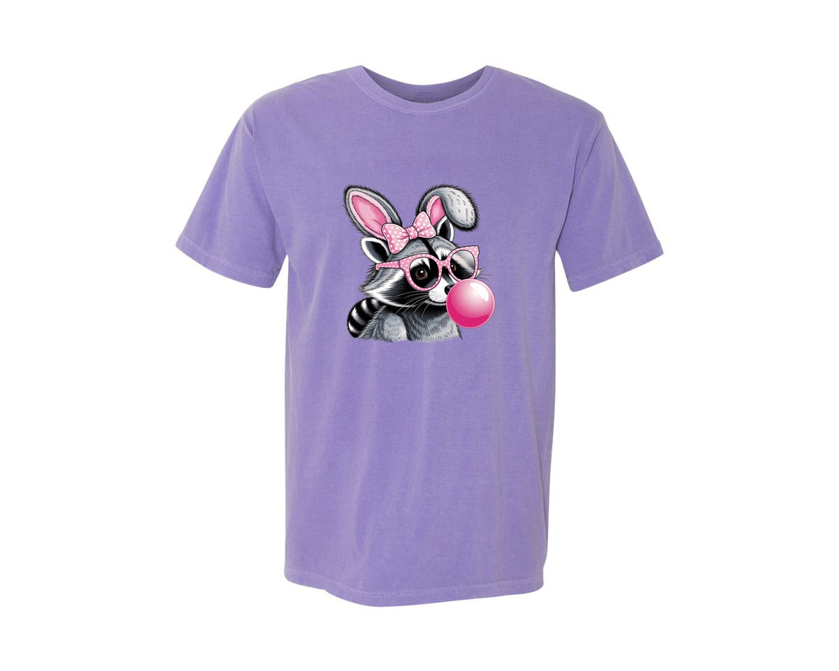 brand:Comfort Colors|color:Violet|Cute Raccoon With Glasses Bubble Gum 6 Graphic T-Shirt