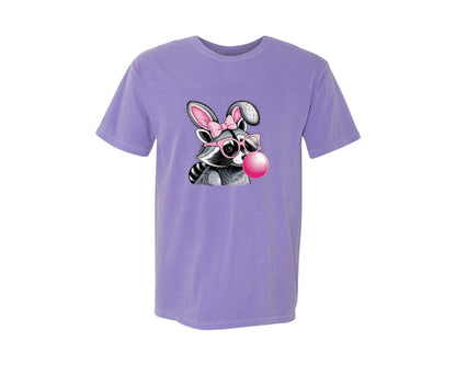 brand:Comfort Colors|color:Violet|Cute Raccoon With Glasses Bubble Gum 6 Graphic T-Shirt