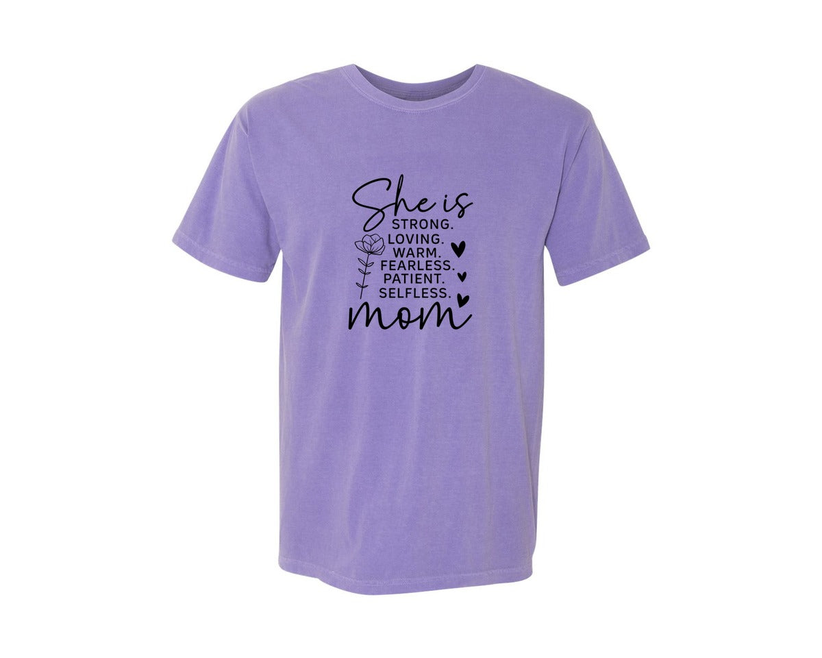 brand:Comfort Colors|color:Violet|She Is Strong Loved Mama Graphic T-Shirt
