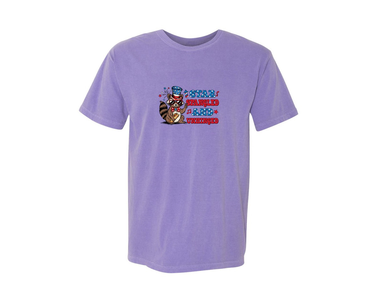 brand:Comfort Colors|color:Violet|4Th Of July Raccoon Funny Patrotic Graphic T-Shirt