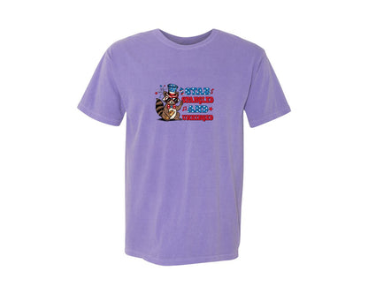 brand:Comfort Colors|color:Violet|4Th Of July Raccoon Funny Patrotic Graphic T-Shirt