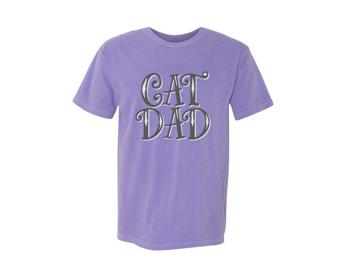 brand:Comfort Colors|color:Violet|Cat Dad Cute Funny Cat Daddy Quote Graphic T-Shirt