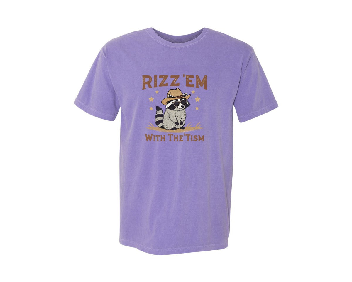 brand:Comfort Colors|color:Violet|Raccoon Funny Raccoon Rizz Em Graphic T-Shirt