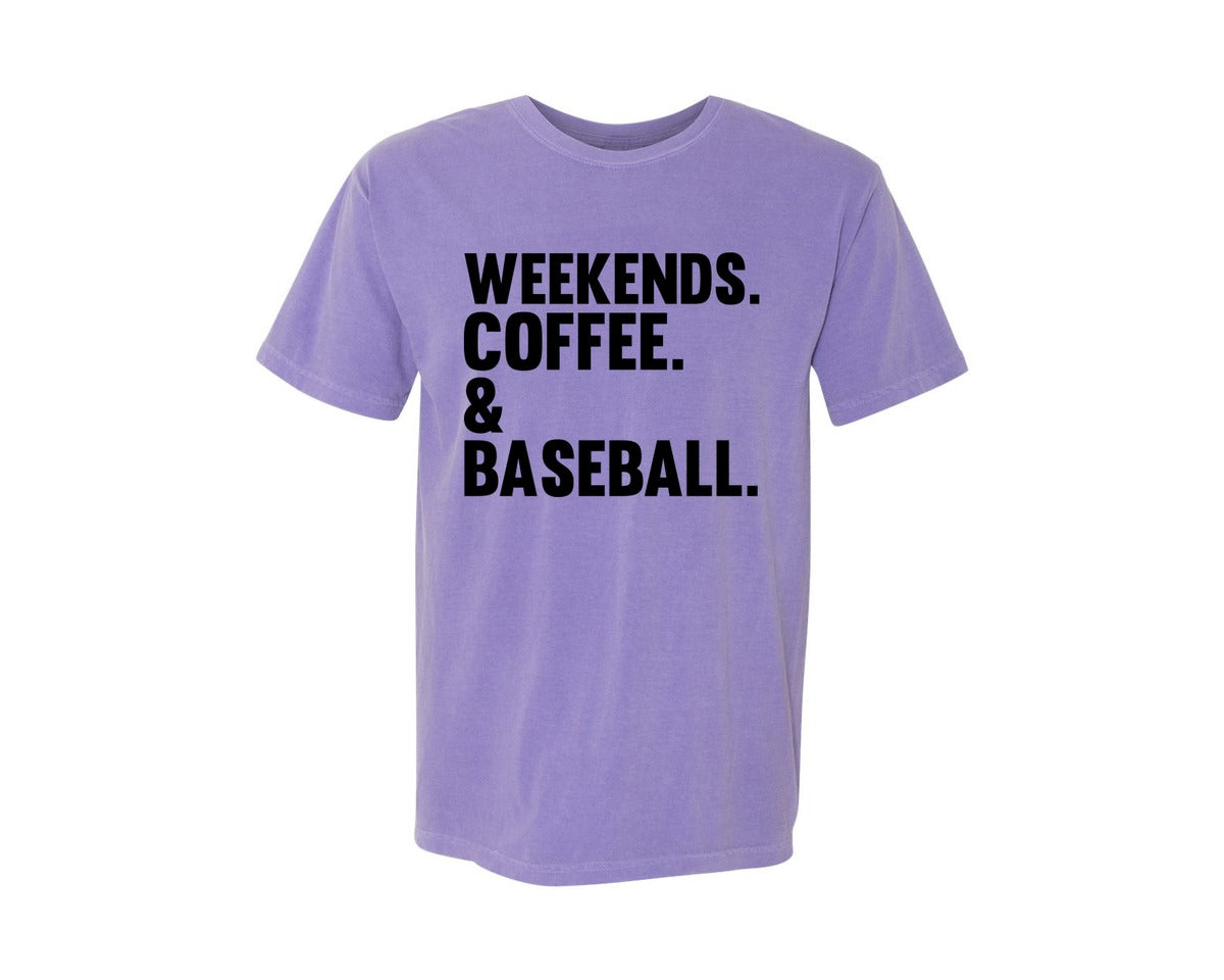 brand:Comfort Colors|color:Violet|Weekends Coffee Baseball Tshirt Design Graphic T-Shirt