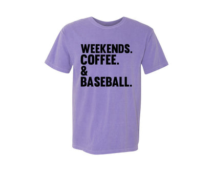 brand:Comfort Colors|color:Violet|Weekends Coffee Baseball Tshirt Design Graphic T-Shirt