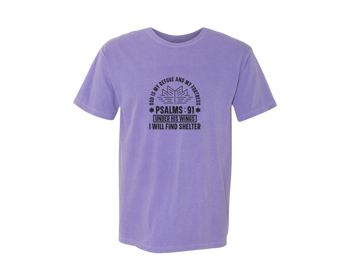 brand:Comfort Colors|color:Violet|God Is My Refuge Psalms 91 Desi Graphic T-Shirt