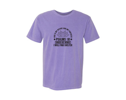 brand:Comfort Colors|color:Violet|God Is My Refuge Psalms 91 Desi Graphic T-Shirt