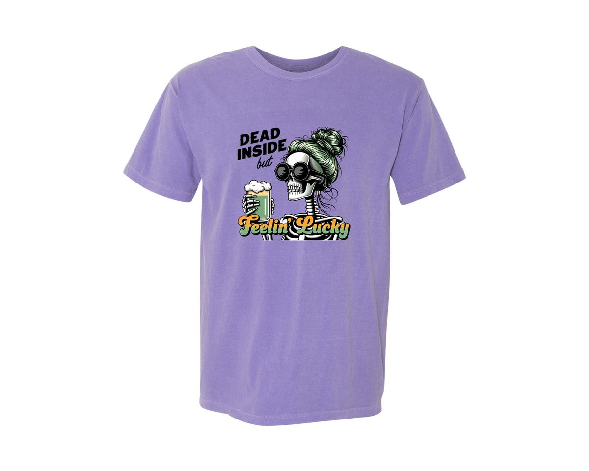 brand:Comfort Colors|color:Violet|Dead Inside But Feelin Lucky 6 Graphic T-Shirt