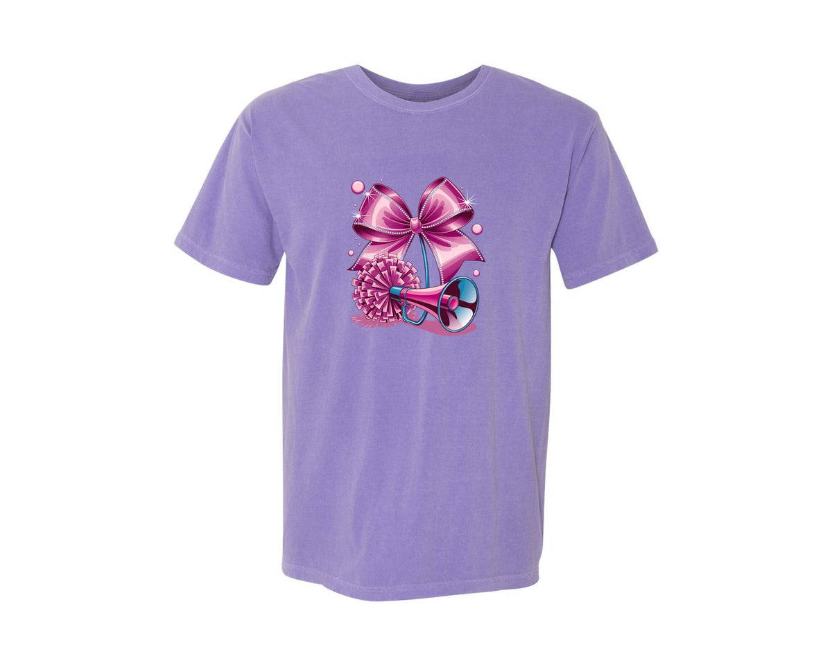 brand:Comfort Colors|color:Violet|Cheerleading Bow Pom Poms Graphic T-Shirt