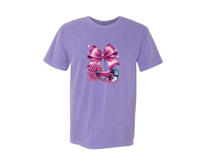 brand:Comfort Colors|color:Violet|Cheerleading Bow Pom Poms Graphic T-Shirt