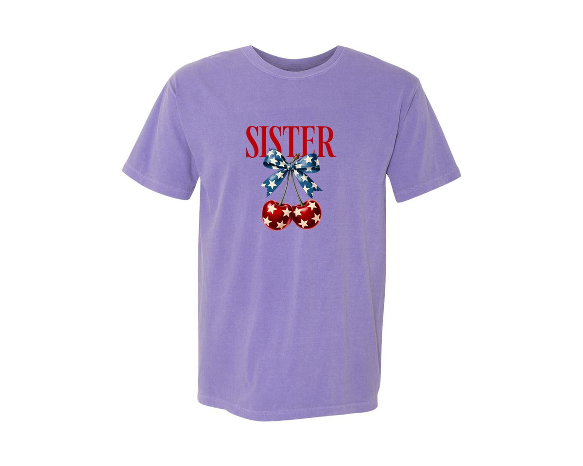 brand:Comfort Colors|color:Violet|4Th Of July Coquette Cherry Bow 3 Graphic T-Shirt