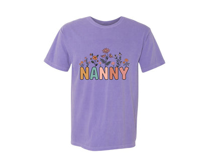 brand:Comfort Colors|color:Violet|Floral Nanny Design Graphic T-Shirt