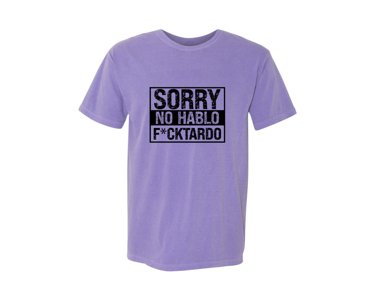 brand:Comfort Colors|color:Violet|No Hablo Sarcastic Adult Humor 2 Graphic T-Shirt