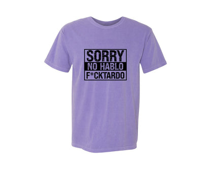 brand:Comfort Colors|color:Violet|No Hablo Sarcastic Adult Humor 2 Graphic T-Shirt