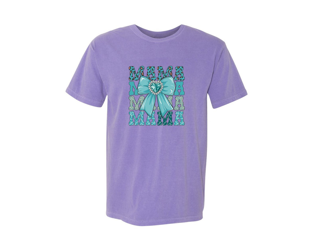brand:Comfort Colors|color:Violet|Trendy Mama Leopard Print Bow 3 Graphic T-Shirt