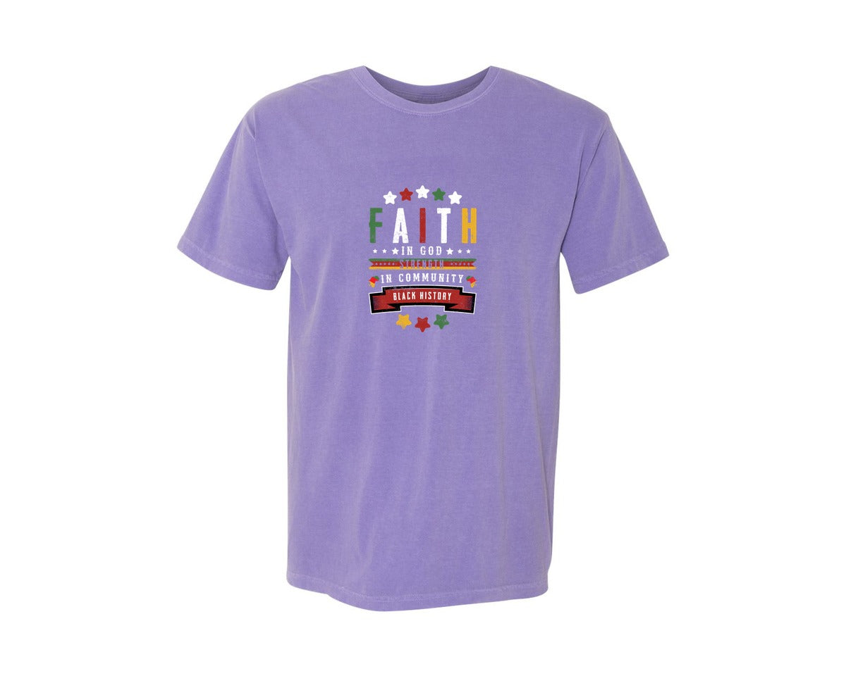 brand:Comfort Colors|color:Violet|Faith In God Strength Black History Graphic T-Shirt