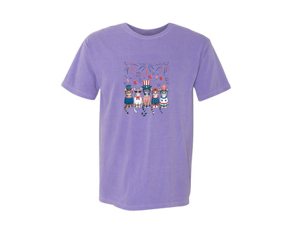 brand:Comfort Colors|color:Violet|Patriotic Cat 4Th Of July 9 Graphic T-Shirt