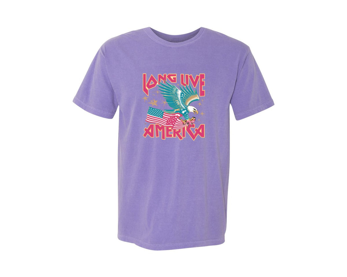brand:Comfort Colors|color:Violet|Long Live America Eagle Art Graphic T-Shirt